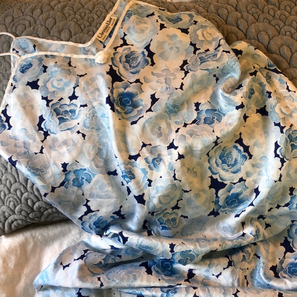 Vintage CHRISTIAN DIOR size M/L Silk Floral Long Nightie Classic Gown Blue White - Picture 2 of 16